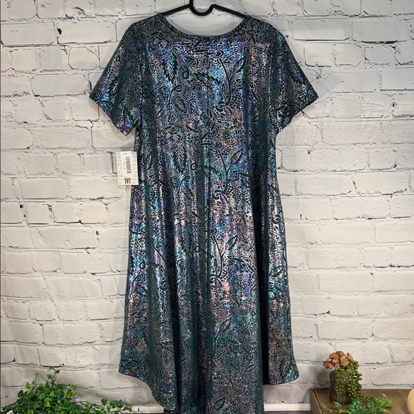 LuLaRoe Carly Shimmering Multicolor Iridescent Midi Dress Mermaidcore NWT - Picture 2 of 10